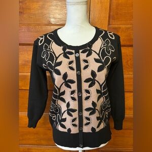 Black and Beige Floral Cardigan